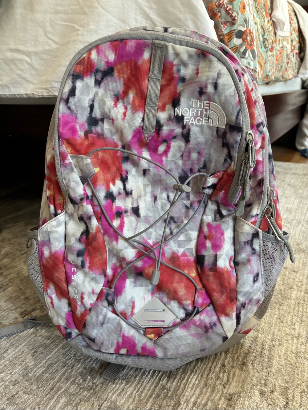 The North Face Women's Pink, Red & Gray Abstract Floral Backpack
